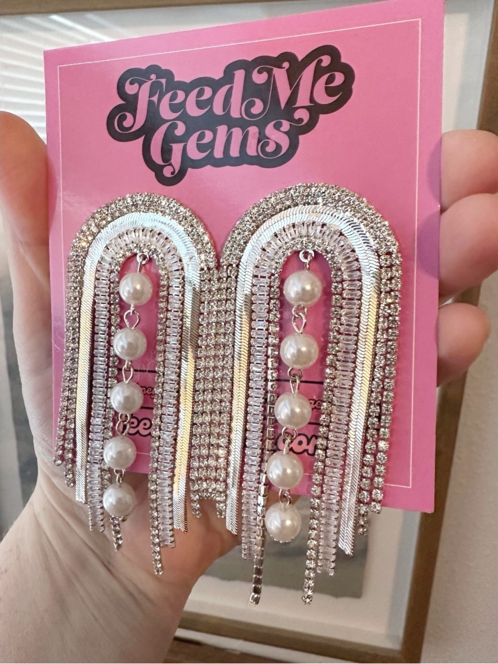 Feed Me Gems “Silver Palace Pearls” earrings - Picture 3 of 4